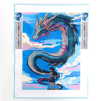 Алмазная вышивка с частичным заполнением на холсте «Девочка и дракон», 30×40 см