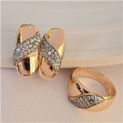 Комплект ювелирной бижутерии коллекция "Дубай" серьги и кольцо 20 р, покрытие позолота, вставка: фианиты, цвет: прозрачный, арт.216.438-20