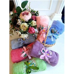 Полотенце из микрофибры "Букет" с атласной каймой 50*90 см.