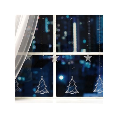 Гирлянда «Бахрома» 2.4×0.9 м с насадками «Ёлки», IP20, прозрачная нить, 138 LED, свечение белое, 8 режимов, 220 В