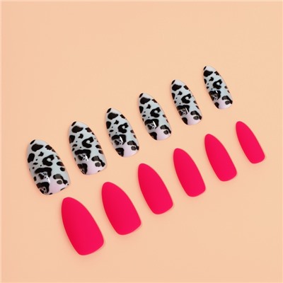 Накладные ногти «Лео», 12 шт., с клеевыми пластинами, форма миндаль, чёрные, розовые