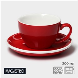 Кофейная пара Magistro Coffee time, чашка 200 мл, блюдце d=14.5 см, фарфор, красная