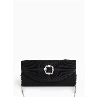 Сумка-клатч женская вечерняя на магните, на длинной цепочке, с декоративной пряжкой, блестящая, чёрная