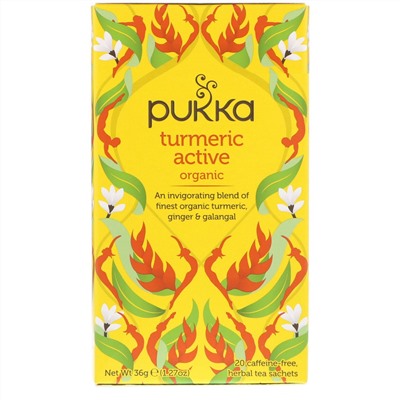 Pukka Herbs, Органическая активная куркурма, без кофеина, 20 пакетиков-саше с травяным чаем, 1,27 унц. (36 г)