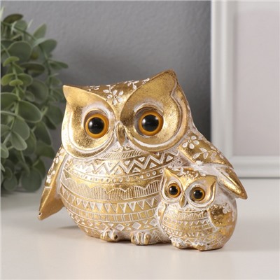 Фигурка полистоун «Золотой филин с птенцом», геометрические узоры, 15.2×6×11 см