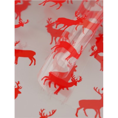 Пленка новогодняя глянцевая «Северные олени», прозрачная, красный, 0.7×7.5 м, 40 мкм, 200 г