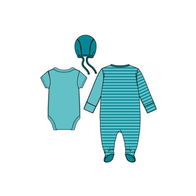 Комплект детский трикотажный для мальчиков: боди, комбинезон, нагрудник, чепчик