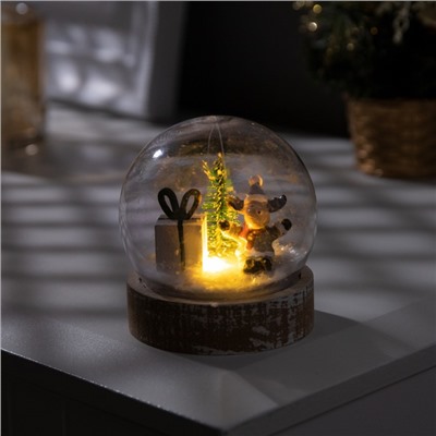 Светодиодная фигура «Шар с оленёнком» 8×8 см, дерево, пластик, батарейки AG13×3, свечение тёплое белое