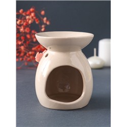 Аромалампа для эфирных масел «Розовые розы с листиками», керамика, бежевая, 7.5×7.5×9 см