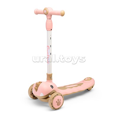 Самокат "Динозаврик" 3-х. кол., колеса PU, розовый, в коробке