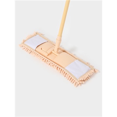 Швабра для мытья пола плоская Доляна, телескопическая ручка, насадка букля, 43×14×124 см