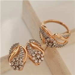 Комплект ювелирной бижутерии коллекция "Дубай" серьги и кольцо 20 р, покрытие позолота, вставка: цирконы, цвет: прозрачный, арт.414.054-20