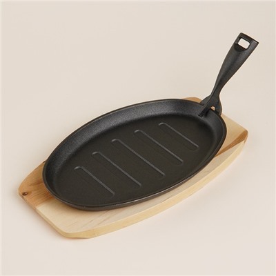 Сковорода чугунная на деревянной подставке SL Home, 27×17.5 см, h=2.2 см, индукция, чёрная
