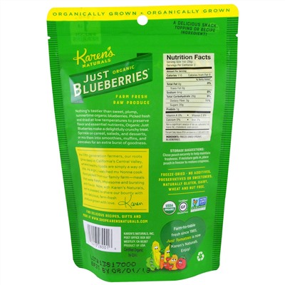 Karen's Naturals, Organic Just Blueberries, высушенные сублимацией фрукты, 2 унции (56 г)