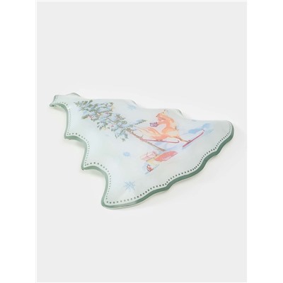 Блюдо сервировочное новогоднее Доляна «Зверьки в лесу», 24.5×24.7×2 см, стекло, белое