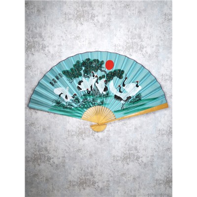 Веер 90 см бамбуковая основа Желтый с Тиграми / 622-13 /уп 52/