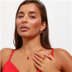 Комплект ювелирная бижутерия коллекция  "Дубай" серьги, кулон и кольцо 18 р, покрытие: позолота, вставка: фианит, цвет: красный и прозрачный, арт.313.099-18