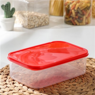 Набор контейнеров пищевых прямоугольных Доляна, 3 шт.: 150 мл, 500 мл, 1.2 л, пластик, прозрачные, крышки красные