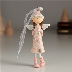 Фигурка-подвеска полистоун «Девочка-ангел в розовой шапке», ёлочная игрушка, 4.5×2.5×10.5 см