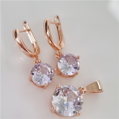 Комплект ювелирная бижутерия коллекция  "Дубай" серьги и кулон, покрытие: позолота, вставка: фианиты, цвет: прозрачный, арт.215.438