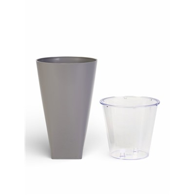 Горшок для цветов «Грейс», d=15 см, h=25 см, с фитильным поливом, со вставкой, серый
