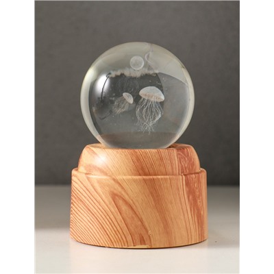 Световая фигурка стекло «Шар. Голограмма: Медузы», 6×LED, d=6 см, крутится, USB, 7×7×10 см