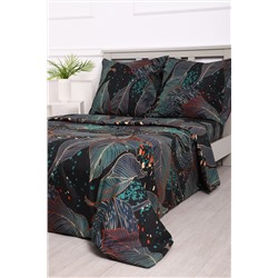 Комплект постельного белья Черное Зеленое полисатин