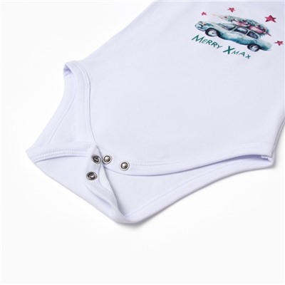 Боди детское MINAKU New Year's cars, рост 80-86 см, белое