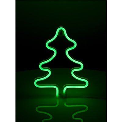 Неоновая вывеска «Ёлка» 20×25 см, батарейки ААх3 (не в комплекте), USB, свечение зелёное