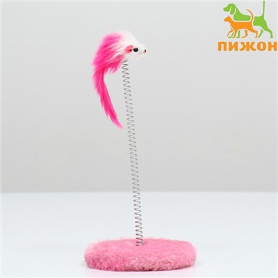 Дразнилка для кошек, 10.5×23 см, на пружине с мышью 5 см, розовая