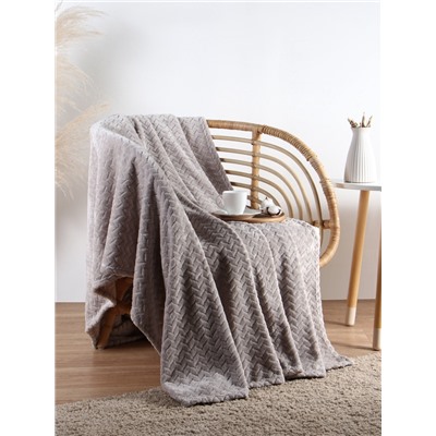 Плед «Этель» Zig-zag, 150×200 см, корал-флис, светло-серый