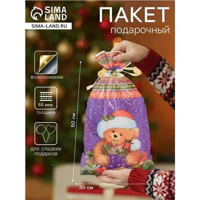 Пакет подарочный новогодний, для сладких подарков «Подарок другу», 30×50 см