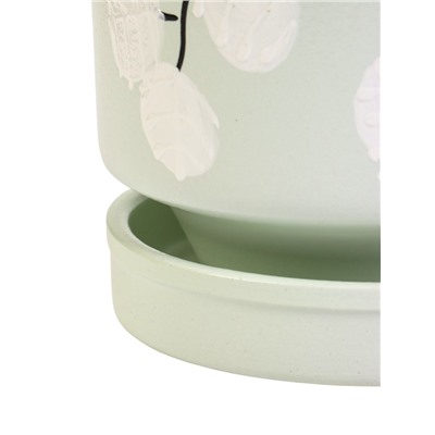 Горшок для цветов «Листья», 900 мл, d=13 см, h=12.5 см, керамический, с поддоном