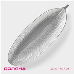 Блюдо для фруктов Доляна «Тропический лист», 40,5×14,5 см, цвет серебристый
