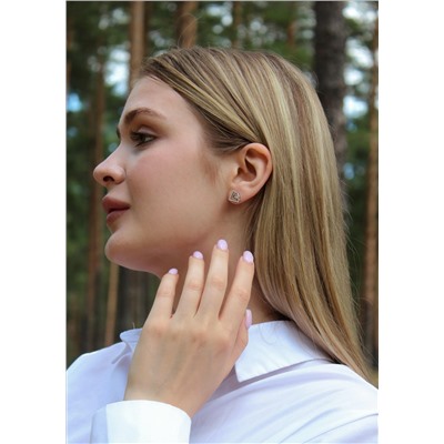 Серьги-пусеты из серебра с фианитами родированные 925 пробы с-7273р200