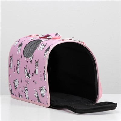 Сумка - переноска каркасная «Играющие котики», размер М, 40×21×27 см, розовая