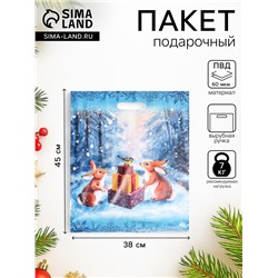 Пакет подарочный новогодний «Подарки от синички», полиэтиленовый с вырубной ручкой, 45×38 см