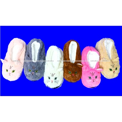 6 ПАР - Носки-тапочки с мехом Мордочки ЖЕНСКИЕ № 1