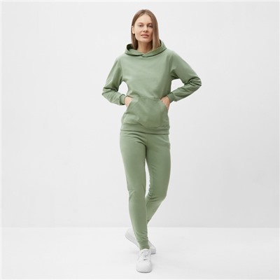 Костюм с начёсом женский (толстовка, брюки) Tusi, размер 44, оливковый