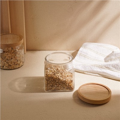 Банка для сыпучих продуктов SL Home «Афины», 1 л, 11×11.5 см, с деревянной крышкой. стекло, прозрачная