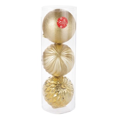 Ёлочные игрушки «Гигант», шары новогодние, набор 3 шт., d=15 см, золотистый