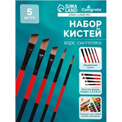 Набор кистей нейлон 5 штук: 2 круглые, 3 плоские