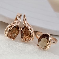 Комплект ювелирной бижутерии коллекция "Дубай" серьги и кольцо 18 р, покрытие позолота, вставка: стекло, цвет: коричневый, арт.414.333-18