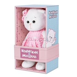 Мышель в розовом платье в клеточку, 20 см, в коробке