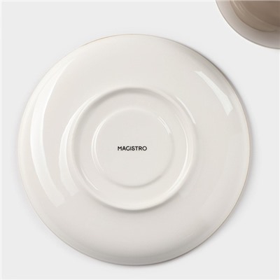 Чайная пара фарфоровая Magistro «Церера», 2 предмета: чашка 250 мл, блюдце d=16.3 см, цвет коричневый