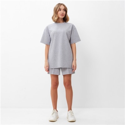 Костюм женский (футболка, шорты) MINAKU: Casual Collection, светло-серый, размер 50