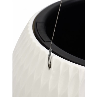 Кашпо для цветов «Жемчужина», 7 л, d=36 см, h=22 см, пластик, со вставкой, подвесное, белое