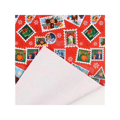 Бумага упаковочная «Новый год» 70×100 см, Чебурашка