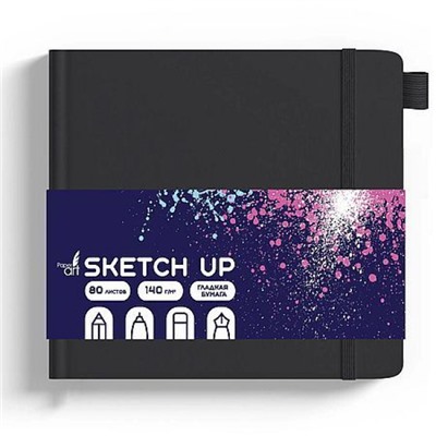 Скетчпад 140х140 мм 80л твердая обложка кожзам, на резинке "SKETCH UP. Черный" СК5805253 Listoff