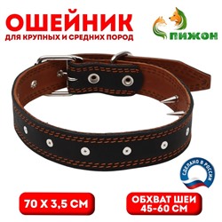 Ошейник кожаный «Строгий шип», 70×3.5 см, ОШ 45-60 см, чёрный